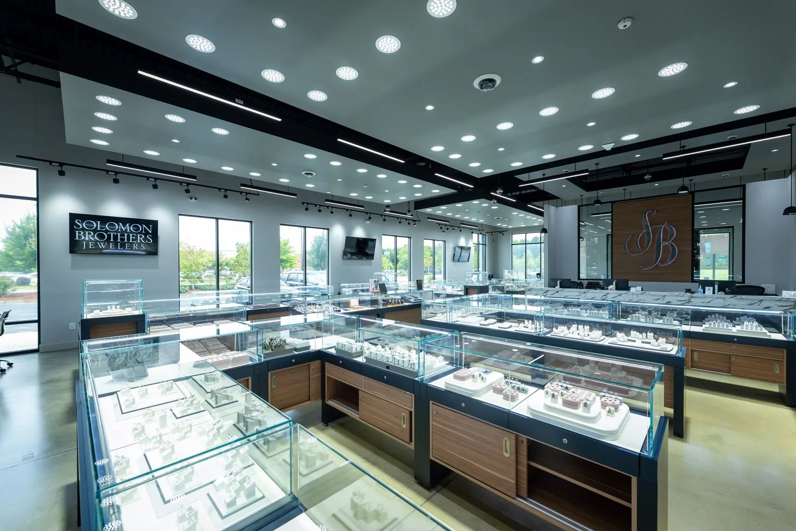 The Sharpsburg showroom interior with illuminated cases